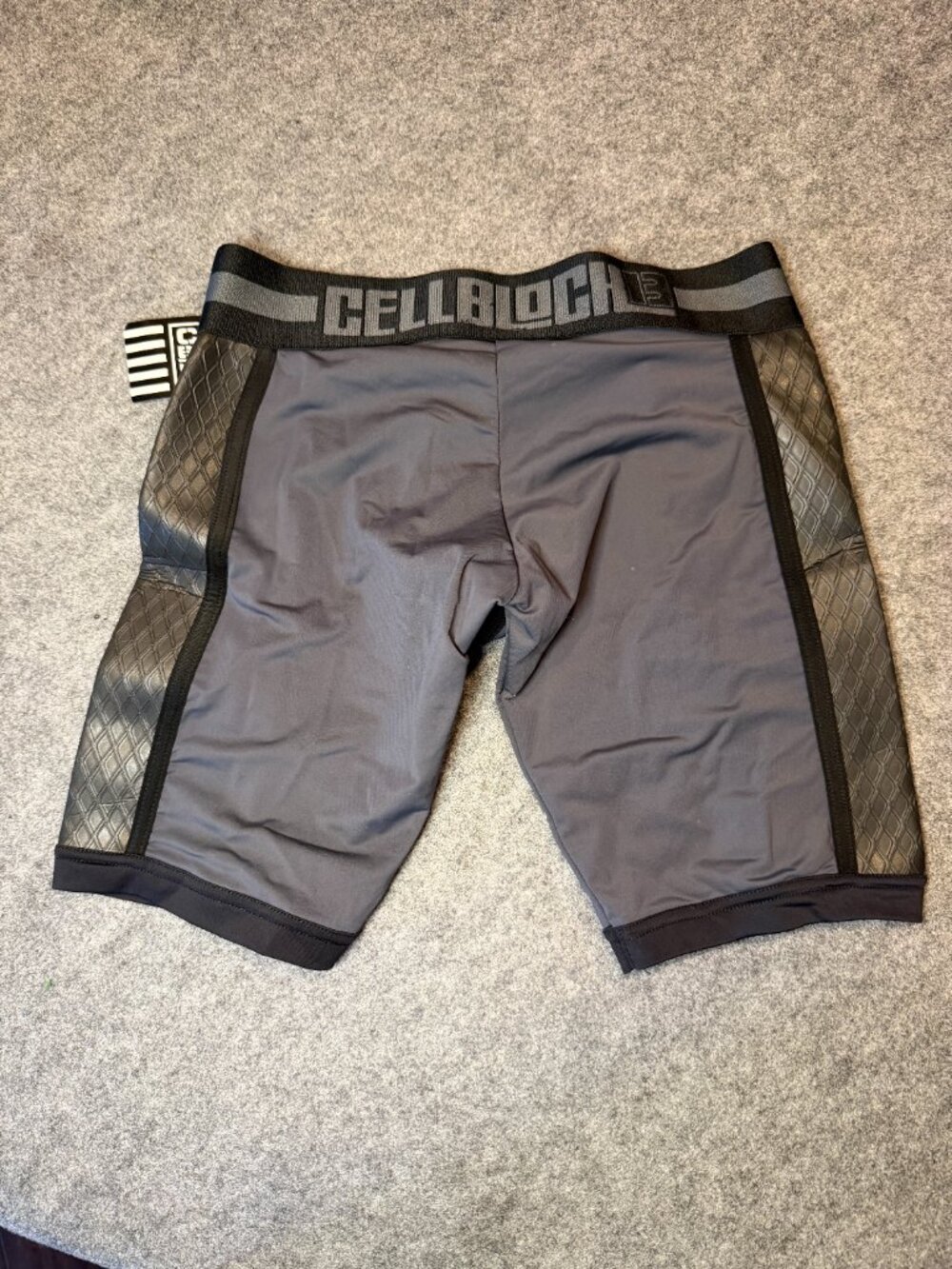 CellBlock 13 Gridiron Neoprene Panel Shorts Gray Size Small NWT Fetish Athletic - Picture 6 of 6
